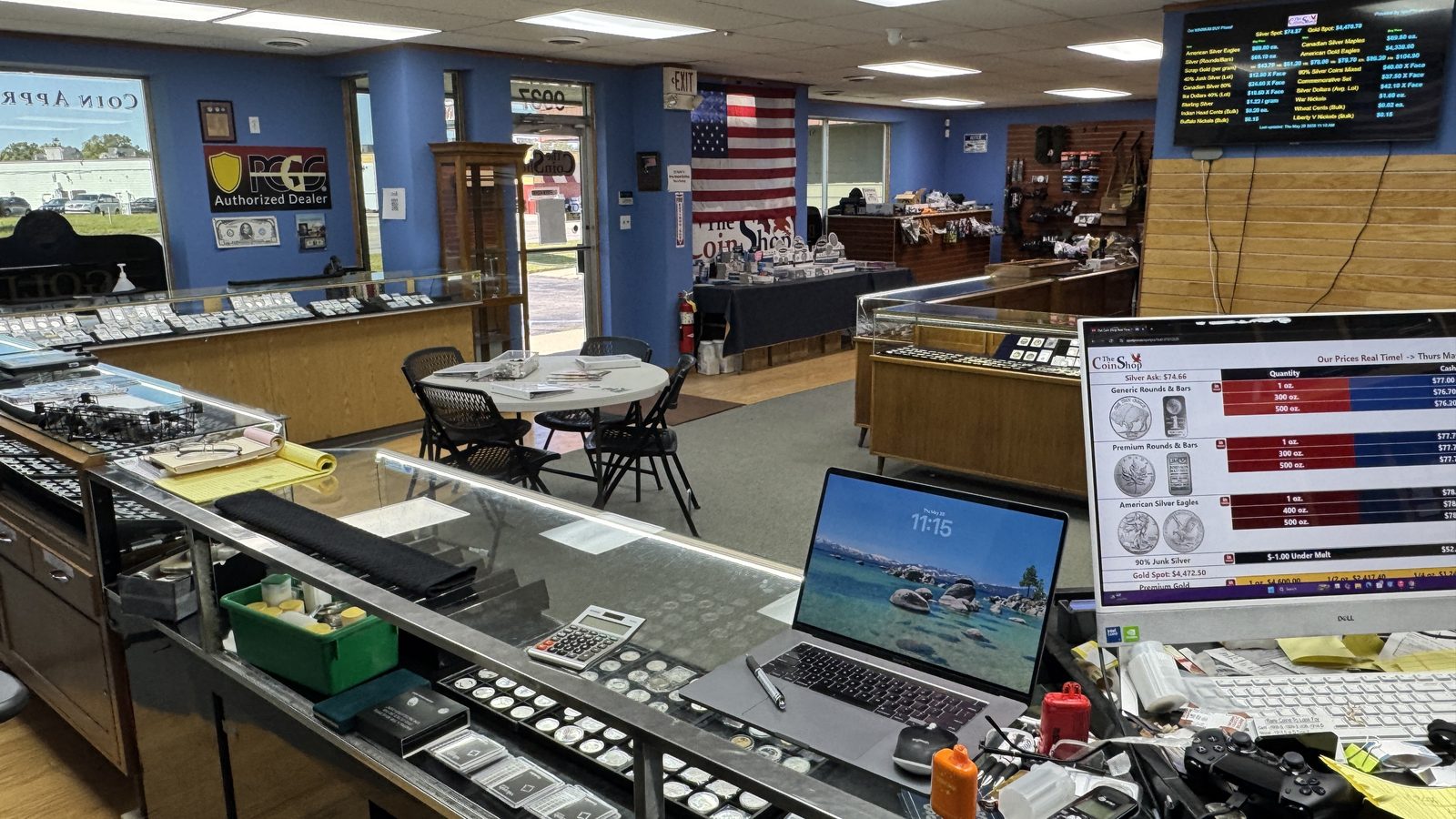 Counter with live pricing and entrance view