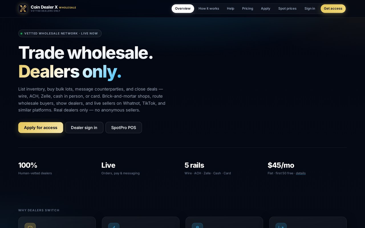 Coin Dealer X wholesale marketplace preview