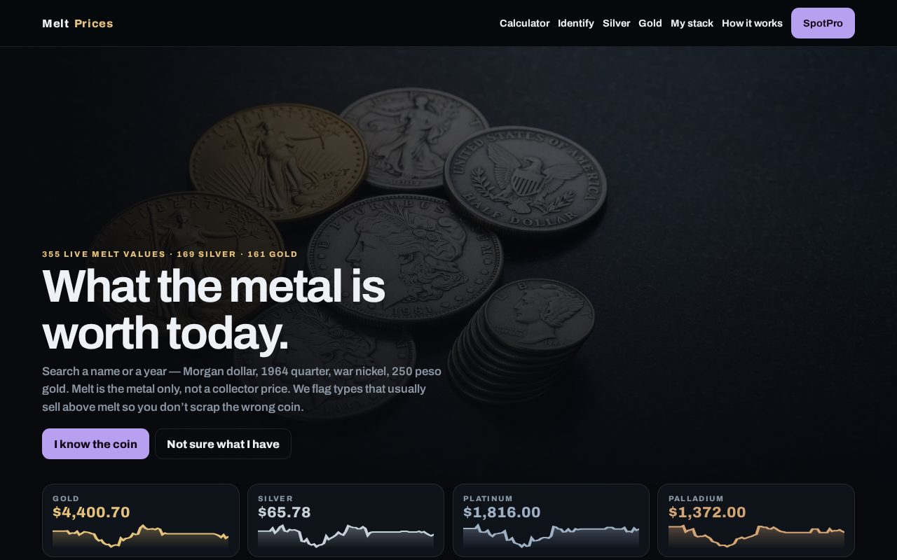 Melt Prices — live AGW ASW melt calculator preview